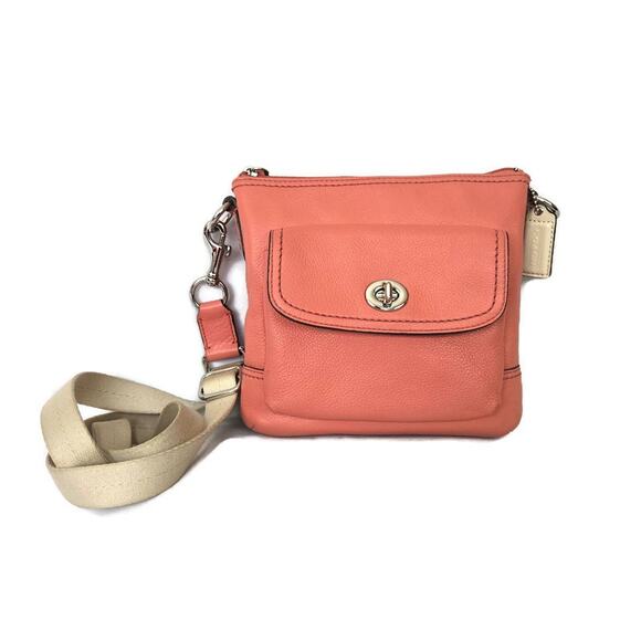Coach Women's Peach Pebbled Leather Mini Crossbody Bag - Picture 2 of 9